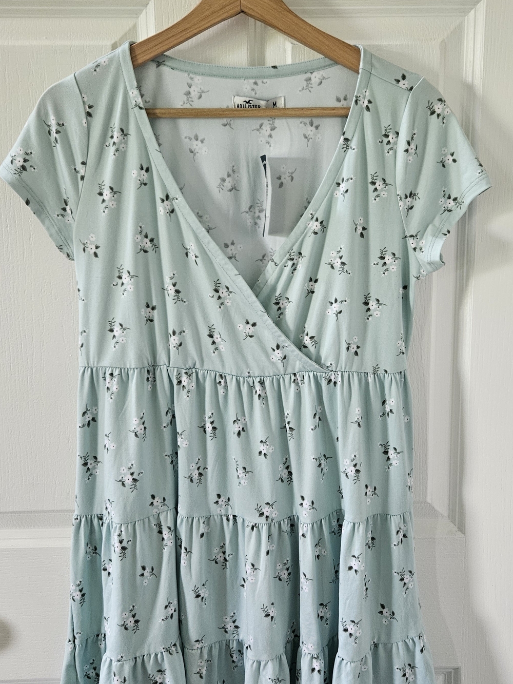 Hollister Mint Green Floral Wrap Tiered Mini Dress
